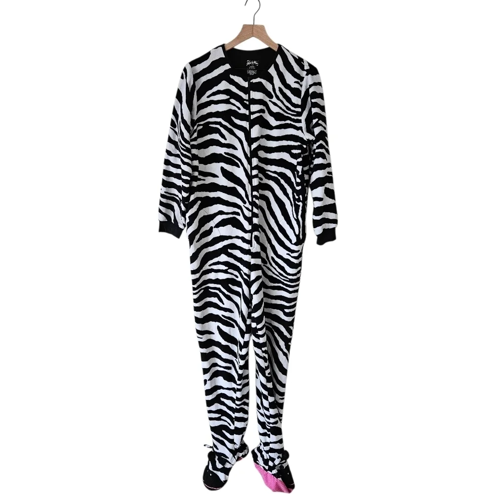 Nick And Nora Black & White Zebra Footed Onesie Pajamas